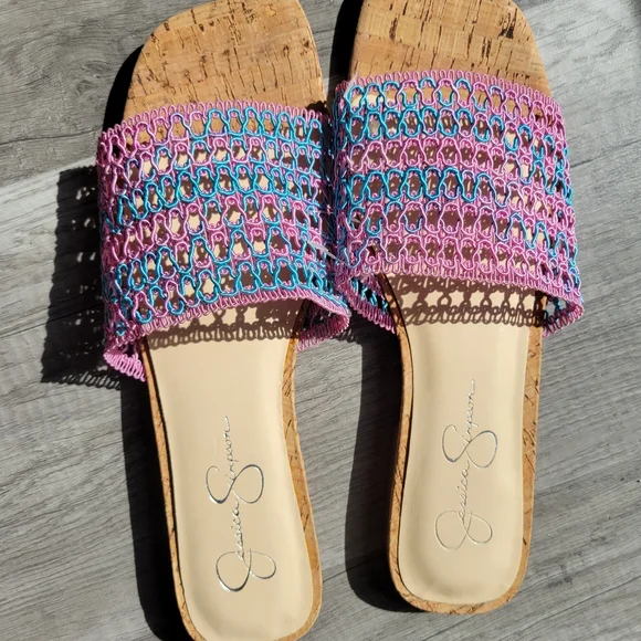 Jessica Simpson Pink and Blue Slide Sandals - Picture 2 of 8